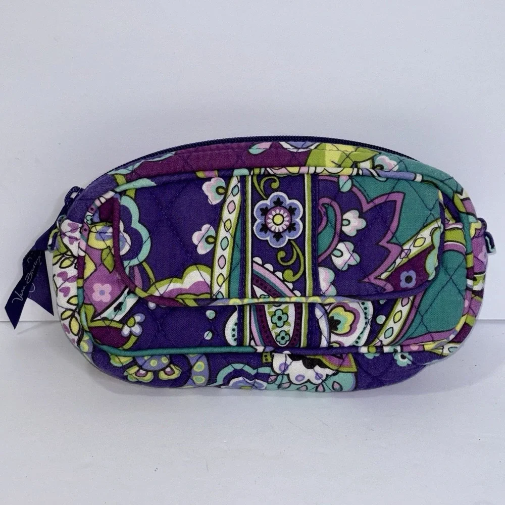 Vera Bradley Mirror Cosmetic Purple Paisley Quilted Makeup Bag Pouch